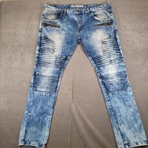 TRILLNATION‎ Mens Size 40 x 33 Acid Wash Moto Jeans Blue Distressed Denim Pants